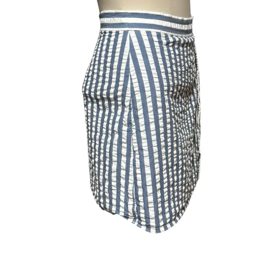 J.Crew Cotton Faux Wrap Skirt Blue White Stripe Petite 2